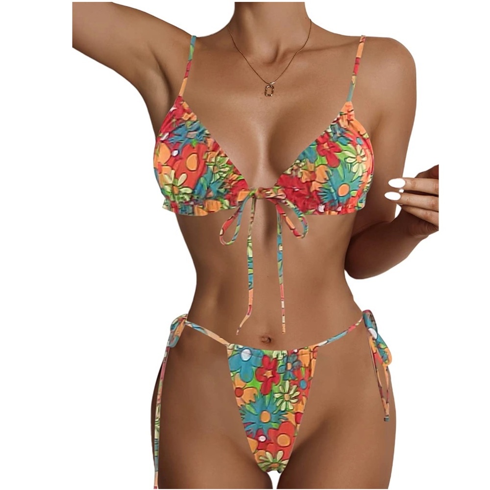 NWT 2 Piece String High Cut Thong Bikini Set